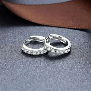 Photo of Silver 925 Plated Crystal Zirconia 13mm Hoop Huggie Earrings Jewelry New
