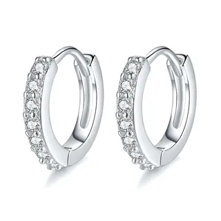 Photo of Silver 925 Plated Crystal Zirconia 13mm Hoop Huggie Earrings Jewelry New