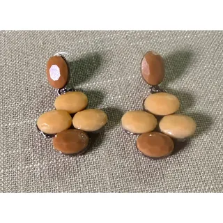 Photo of Restored Faceted Beige Stone Gunmetal Tone Statement Earrings