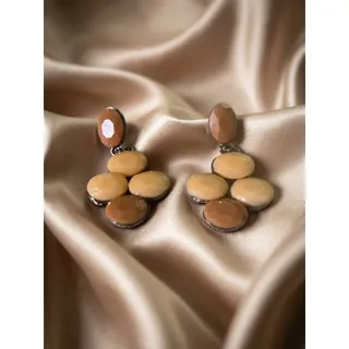 Photo of Restored Faceted Beige Stone Gunmetal Tone Statement Earrings