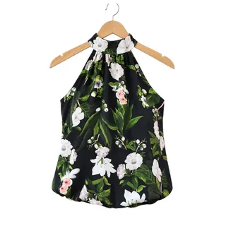 Photo of Rachel Zoe Black Floral Halter Blouse EUC Size Small