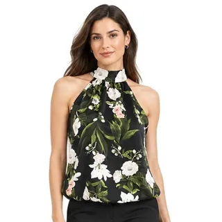 Photo of Rachel Zoe Black Floral Halter Blouse EUC Size Small