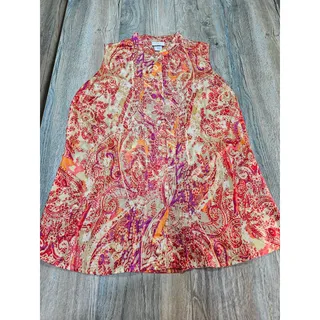 Photo of Jaclyn Smith Womens Medium Paisley Sleeveless Button Up Blouse Orange Pink