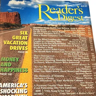 Photo of Vintage Reader's Digest Magazine August 1994 Issue Six Great Vacation Drives