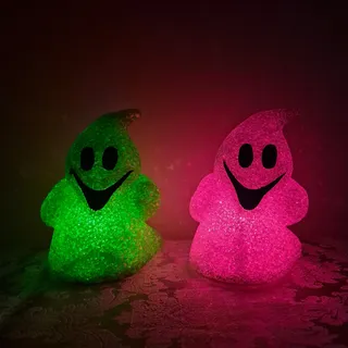 Photo of Green & Pink Ghost Light Up Lamp Halloween Melted Popcorn Seasons Vtg Oogie Boogie