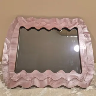 Photo of Pink Wavy Squiggle Mirror Tabletop Wall Hanging Postmodern Danish Pastel 13