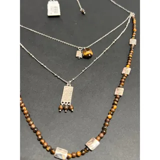 Photo of J. Jill Three Stranded Tiger-Eye Stones and Silvertone Pendants Necklace  NWT