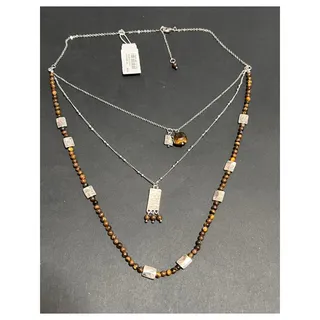 Photo of J. Jill Three Stranded Tiger-Eye Stones and Silvertone Pendants Necklace  NWT