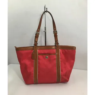 Photo of Authentic Coach Women's Canva & Leather Coral Tote Pre-Loved