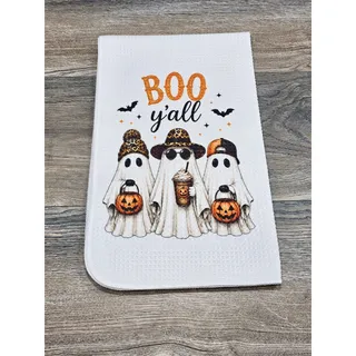 Photo of Boo Y’all Halloween Kitchen Towel Ghost Trio Pumpkin Farmhouse Decor