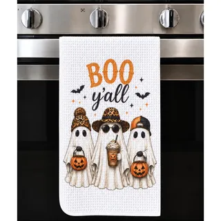 Photo of Boo Y’all Halloween Kitchen Towel Ghost Trio Pumpkin Farmhouse Decor