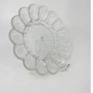 Photo of Vintage 11" Indiana Glass Hobnail Deviled Egg plater serves 15 eggs