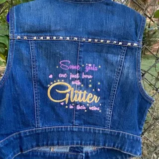 Photo of New York & Co SZ XS Denim Vest Custom Embroidered Girl's Teen's Glitter Barbie