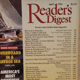 Photo of Reader's Digest April 1994 Back Issue - Overboard in a Savage Sea Magazine