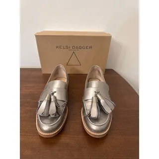Photo of Kelsi Dagger Gwen Size 9 Metallic Pewter Tassel Loafers Leather Preppy 