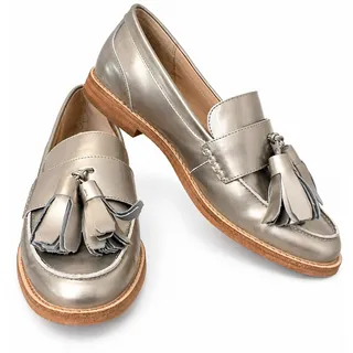 Photo of Kelsi Dagger Gwen Size 9 Metallic Pewter Tassel Loafers Leather Preppy 