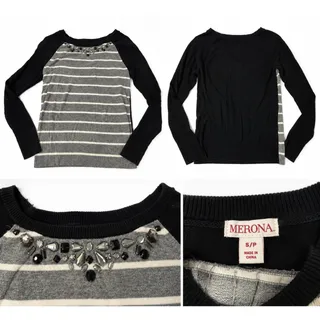 Photo of Merona Women’s Striped Embellished Sweater Gray Black S