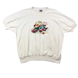 Photo of Vintage Christmas Top XL Snow Bunnies Glitter Kitschy USA Made Ugly Christmas