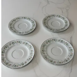 Photo of Johann Haviland Floral Splendor Saucers Set of 4 Silver Rim Vintage Discontinued