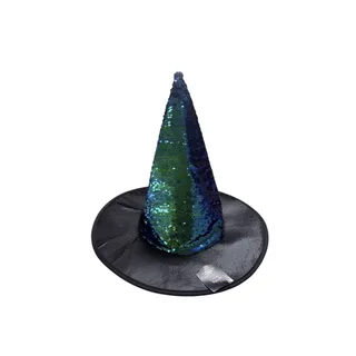 Photo of Hyde & EEK Adult Iridescent Reversible Sequin Witch Hat Green Blue New