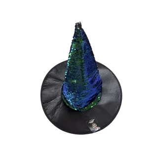 Photo of Hyde & EEK Adult Iridescent Reversible Sequin Witch Hat Green Blue New