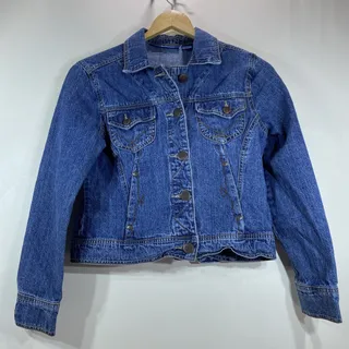 Photo of Bill Blass Women Cropped Denim Jacket Petite Small Cotton 36 Chest 20 Length