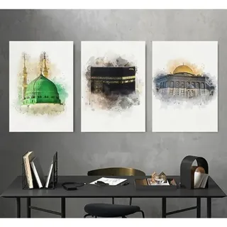 Photo of 3-Piece Sacred Mosques Islamic Canvas Art Prints, Unframed (28" x 20")