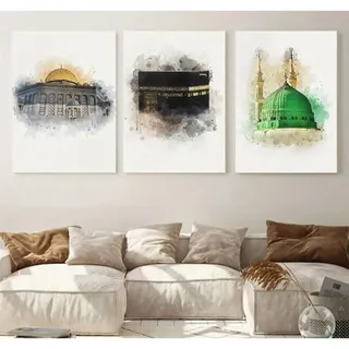Photo of 3-Piece Sacred Mosques Islamic Canvas Art Prints, Unframed (28" x 20")