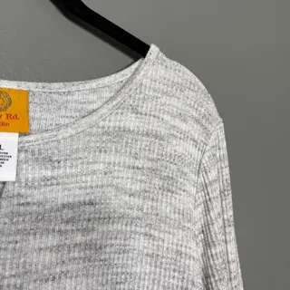 Photo of Ruby Rd. Gray Marled Ribbed Casual Top Silver Ring Accent - Women's Petite Large