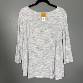 Photo of Ruby Rd. Gray Marled Ribbed Casual Top Silver Ring Accent - Women's Petite Large
