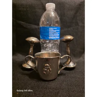 Photo of Vintage Selandia Hungry Bear Duck Sippy Cups + 2 Silverplate Baby Rattles