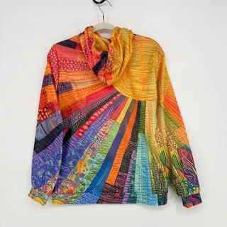Photo of Harper & Wells Women M Hoodie Sweatshirt Quilt Print Sunshine Rainbow Colorful