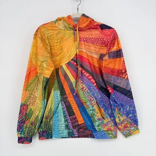 Photo of Harper & Wells Women M Hoodie Sweatshirt Quilt Print Sunshine Rainbow Colorful