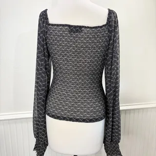 Photo of Anthropologie Size M Printed Top Rouen Smocked Balloon Sleeve Semi Sheer Stretch