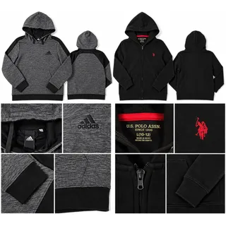 Photo of adidas Boys 11-12Y Gray Heather Pullover Hoodie Hooded Pockets Logo