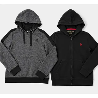 Photo of adidas Boys 11-12Y Gray Heather Pullover Hoodie Hooded Pockets Logo