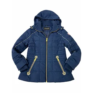 Photo of GUESS Women’s Blue Hooded Quilted Puffer Jacket Size L Full Zip Short Fitted