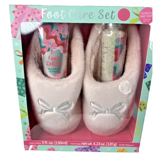 Photo of Foot Care Set 3pc-Mandarin & Peach Foot Lotion, Mineral Salt & Fluffy Slippers