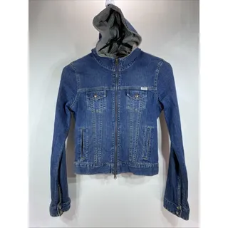 Photo of ABERCROMBIE Hooded Cropped Zip Up Denim Blue Jean Jacket Girls Size XL
