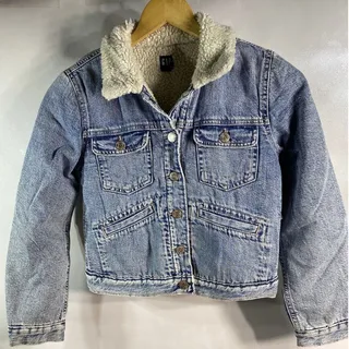 Photo of Gap Blue Denim Lined Snap Button Up Long Sleeve Jean Jacket Girls Size XL 12 NWT
