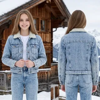 Photo of Gap Blue Denim Lined Snap Button Up Long Sleeve Jean Jacket Girls Size XL 12 NWT