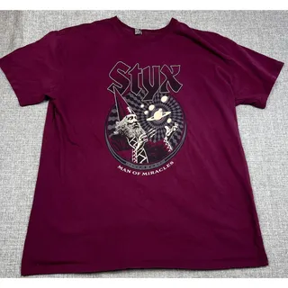 Photo of Styx Man of Miracles 2024 Tour T Shirt Mens 2XL Burgundy Double Sided