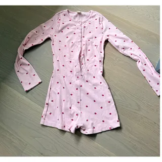 Photo of MESSY BUN Just Chillin Pink Strawberries L/S Buttoned Romper 