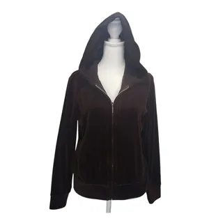 Photo of Jones New York Sport Velour Zip Hoodie Brown Medium Y2K 90s Vintage Sportswear
