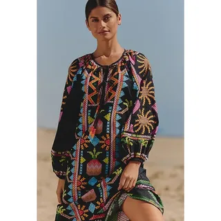 Photo of NWT Farm Rio x Anthropologie Long-Sleeve Tie-Front Maxi Dress $150 SMALL Black