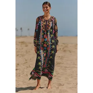 Photo of NWT Farm Rio x Anthropologie Long-Sleeve Tie-Front Maxi Dress $150 SMALL Black
