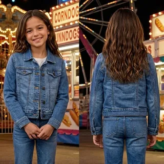 Photo of Old Navy Blue Denim Jean Jacket Long Sleeve Stretch Size Girls Medium 8