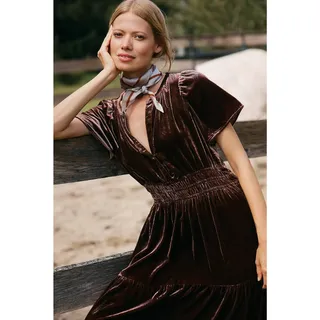 Photo of New Anthropologie The Somerset Velvet Maxi Dress $188 X-SMALL Chocolate 