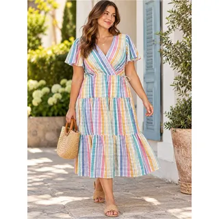 Photo of J.CREW Rainbow Gingham Seersucker Tiered Midi Wrap Dress Size 12