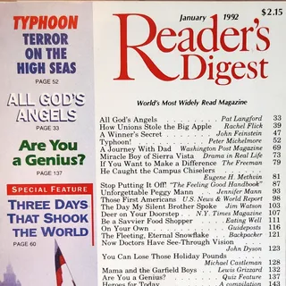 Photo of Reader's Digest Magazine January 1992 Vintage - Three Days that Shook The World